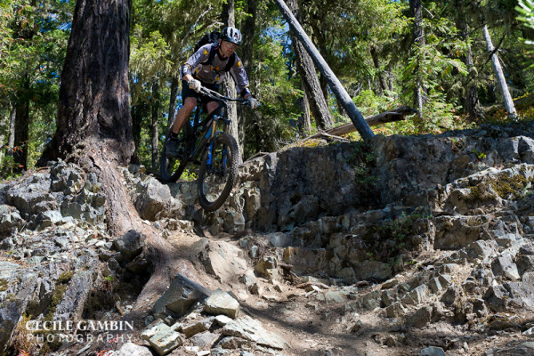 Clement Hobbs carefully navigating a loose, rocky section.
